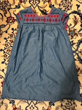 Peek Blue Chambray Dress with Pink Embroidery, M